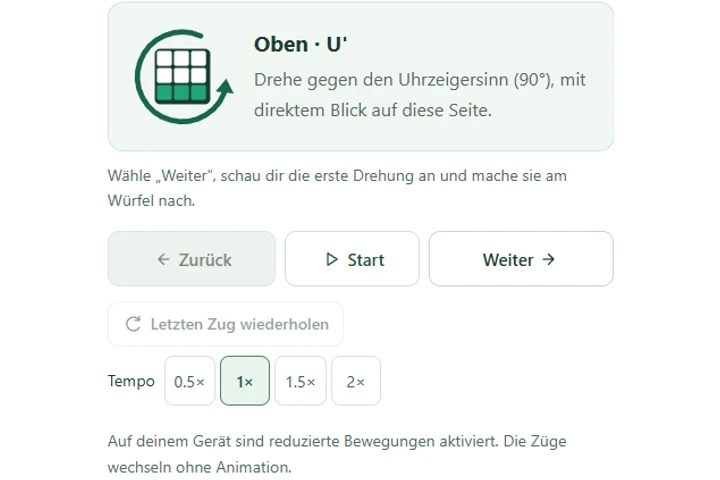 Bedienelemente zum Zurückgehen, Abspielen, Wiederholen und Einstellen der Zuggeschwindigkeit